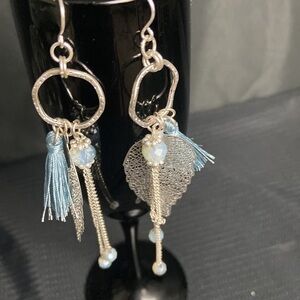 Silver tone Hoop Earrings with Leaves &Tassels 💕​